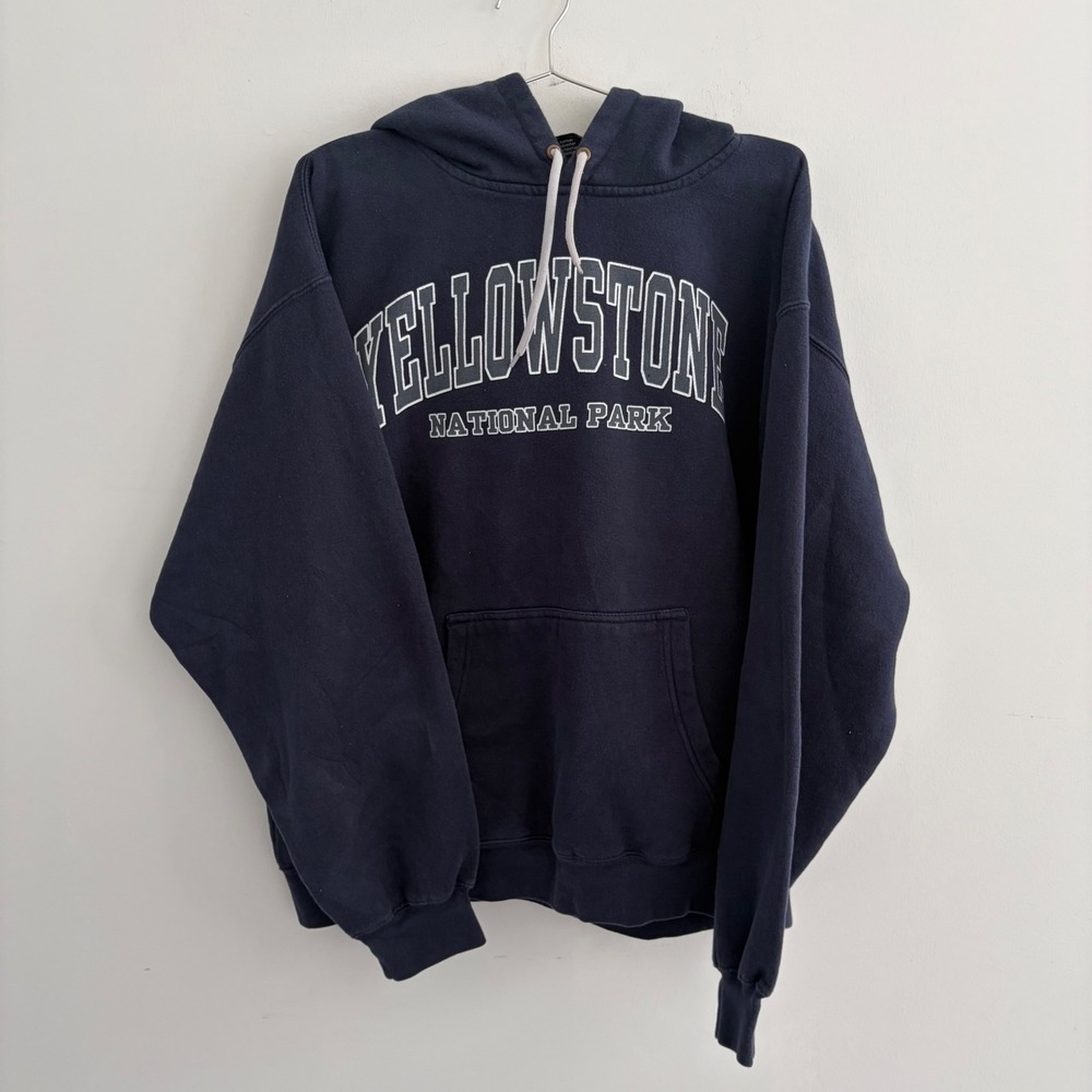 Prairie Mountain Yellowstone National Park Navy Blue Hoodie XL Mens